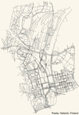 Finlandiya 'nın başkenti Helsinki' nin çeyrek Pasila (Ble) semtinin klasik bej arka plan haritası