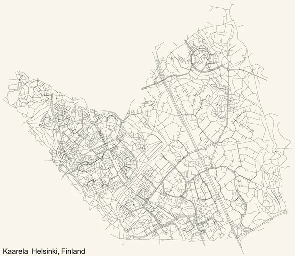 フィンランドのヘルシンキ近郊の4分の1 Kaarela Krble のヴィンテージベージュの背景にある黒いシンプルな詳細道路地図 — ストックベクタ