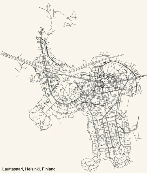 Black Semplice Strada Dettagliata Mappa Sfondo Beige Vintage Del Quartiere — Vettoriale Stock