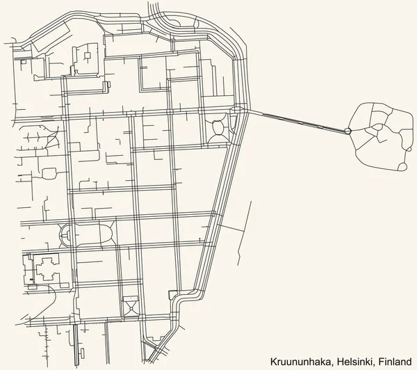 Carte Routière Simple Noire Sur Fond Beige Vintage Quartier Kruununhaka — Image vectorielle