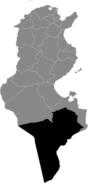 チュニジア共和国の灰色の地図の中のチュニジアタタウイン州知事の黒いハイライトされた場所地図 — ストックベクタ