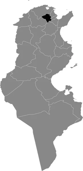 Mapa Ubicación Resaltado Negro Provincia Tunecina Manouba Dentro Del Mapa — Vector de stock