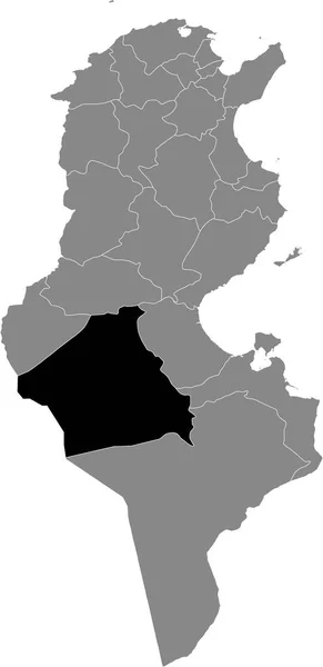 突尼斯共和国灰色地图内的突尼斯Kebili省的黑色醒目位置图 — 图库矢量图片