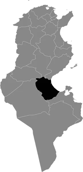 Mappa Nera Evidenziata Della Posizione Del Governatorato Tunisino Dei Gabs — Vettoriale Stock