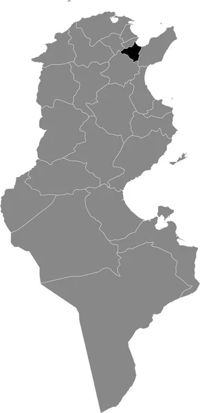 チュニジア政府の黒いハイライトの場所チュニジア共和国の灰色の地図の中でチュニジア政府のマップ — ストックベクタ