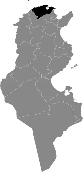 Mapa Ubicación Resaltado Negro Provincia Tunecina Bizerte Dentro Del Mapa — Vector de stock