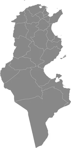 Szara Mapa Wektorowa Republiki Tunezyjskiej Białymi Granicami Jej Gubernatorów — Wektor stockowy
