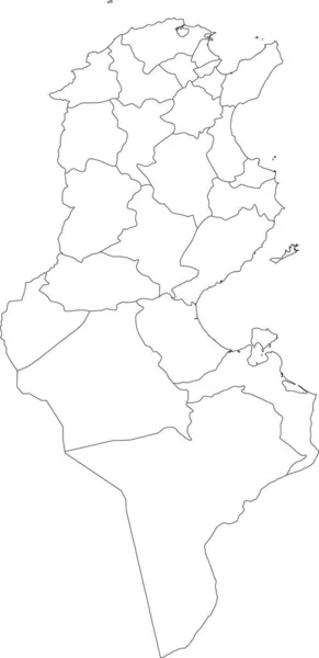 Witte Blanco Vectorkaart Van Tunesische Republiek Met Zwarte Grenzen Van — Stockvector