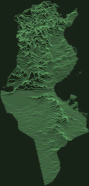 突尼斯共和国带有深绿色背景翡翠绿色等高线的地形图军事雷达战术地图 — 图库矢量图片