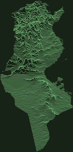 Tunéziai Köztársaság Topográfiai Katonai Radar Taktikai Térképe Smaragdzöld Kontúrvonalakkal Sötétzöld — Stock Vector