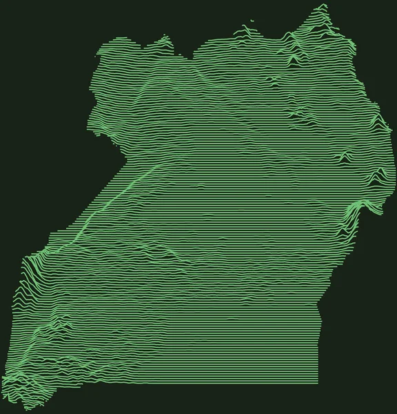 Topograficzna Wojskowa Mapa Radarowa Republiki Ugandy Szmaragdowo Zielonymi Konturami Ciemnozielonym — Wektor stockowy