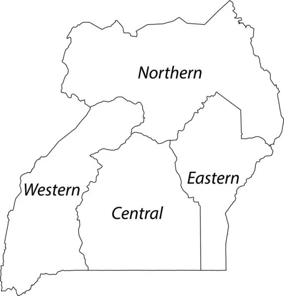 Mapa Vetorial Branco República Uganda Com Fronteiras Negras Nomes Das — Vetor de Stock