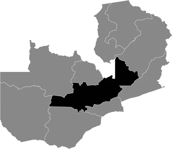 Schwarz Hervorgehobene Positionskarte Der Sambischen Zentralprovinz Innerhalb Der Grauen Karte — Stockvektor