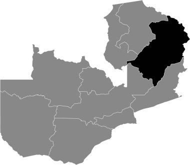 Zambiya Muchinga eyaletinin gri Zambiya Cumhuriyeti haritası içinde siyah vurgulanmış konum haritası