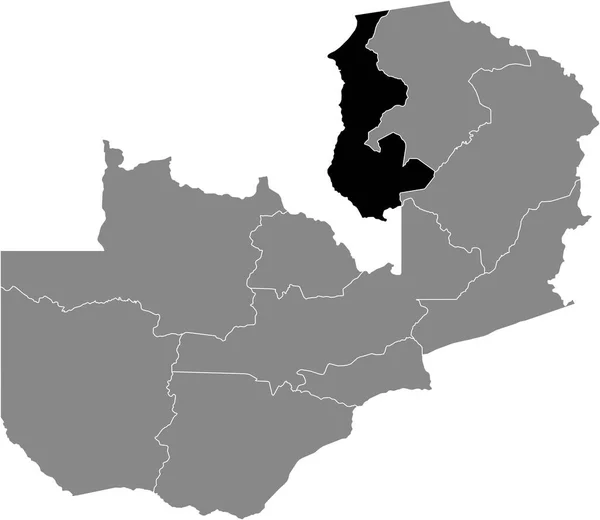 ザンビア共和国の灰色の地図の中にあるザンビア ルアプラ州の黒いハイライトされた場所地図 — ストックベクタ