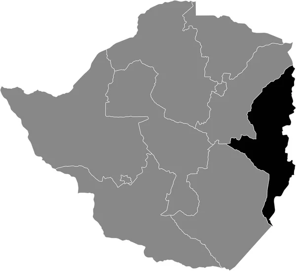 津巴布韦共和国灰色地图内的津巴布韦马尼加兰省黑色醒目位置图 — 图库矢量图片