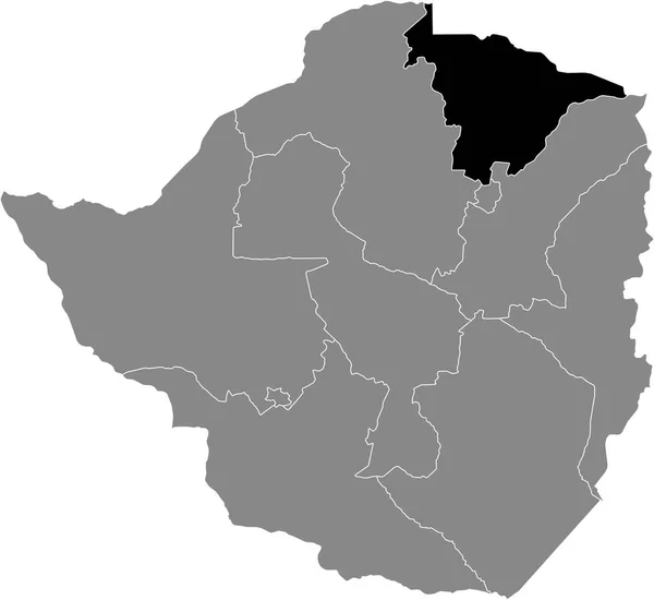 Mapa Ubicación Resaltado Negro Provincia Zimbabue Interior Del Mapa Gris — Vector de stock