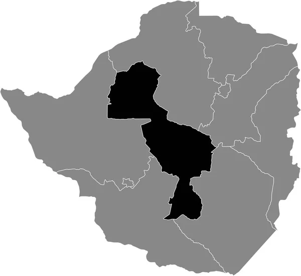 Schwarz Hervorgehobene Positionskarte Der Simbabwischen Midlands Provinz Innerhalb Der Grauen — Stockvektor