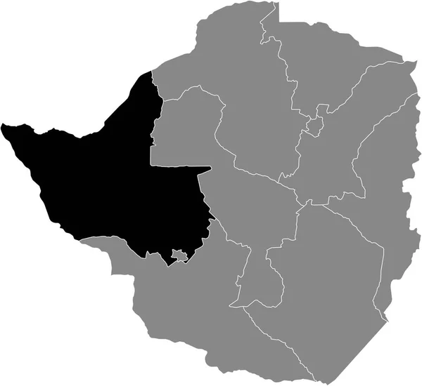 ジンバブエ共和国の灰色の地図の中にあるジンバブエ マタベレランド北部州の黒いハイライトされた場所地図 — ストックベクタ