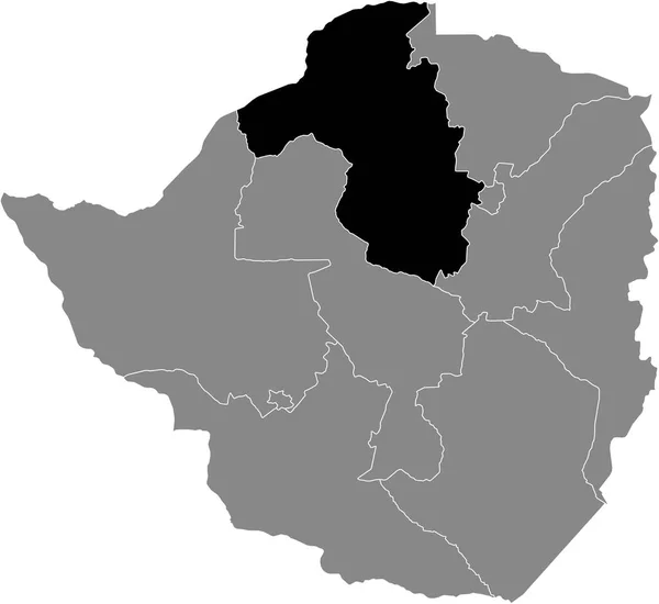 ジンバブエ共和国の灰色の地図の中にあるジンバブエ マショナランド西部州の黒いハイライトされた場所地図 — ストックベクタ