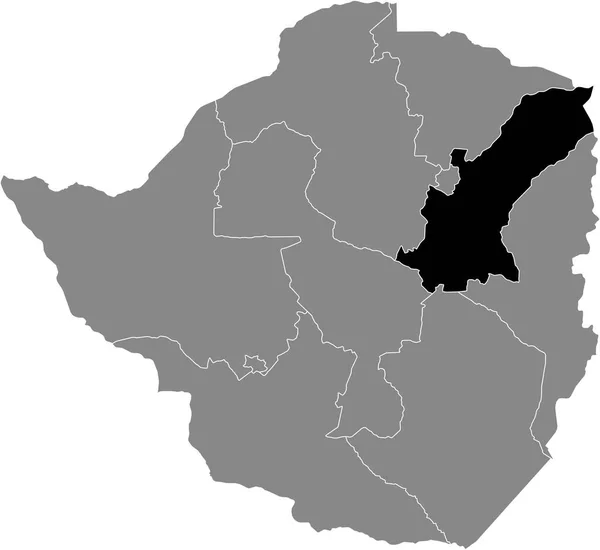 Zwarte Gemarkeerde Locatiekaart Van Zimbabwaanse Provincie Mashonaland East Binnen Grijze — Stockvector