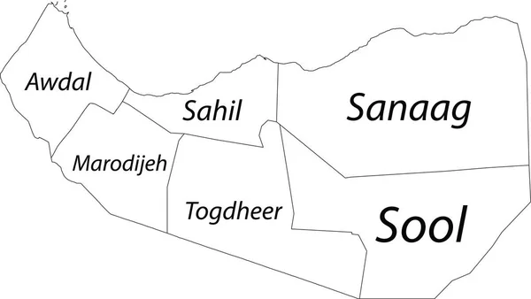 Mapa Vectorial Blanco República Somalilandia Con Fronteras Negras Nombres Sus — Vector de stock