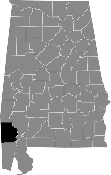 米国アラバマ州の灰色の地図の中の米国ワシントン郡の黒い強調表示された場所 — ストックベクタ