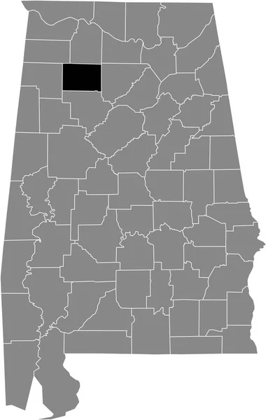 アメリカ合衆国アラバマ州の灰色の地図の中にあるアメリカ ウィンストン郡の黒いハイライトされた位置図 — ストックベクタ