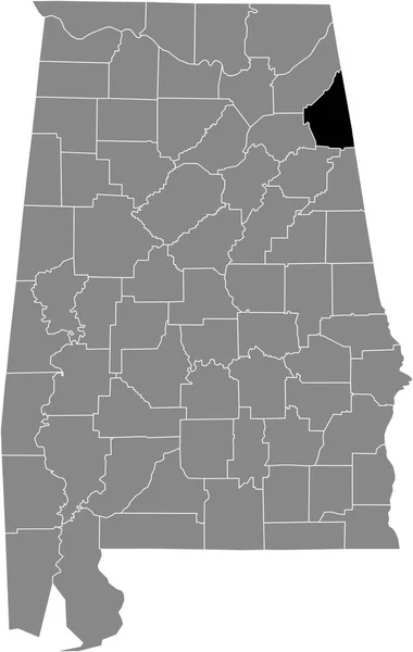 米国アラバマ州の灰色の地図の中にある米国チェロキー郡の黒いハイライトされた場所 — ストックベクタ