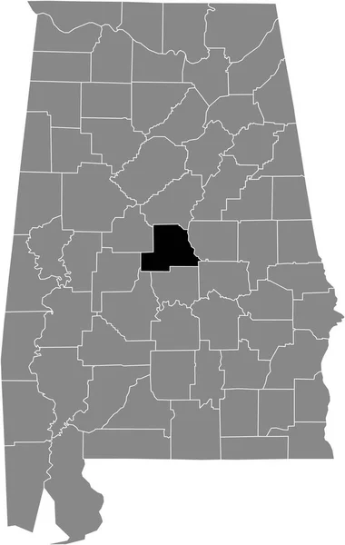 米国アラバマ州の灰色の地図の中にある米国チルトン郡の黒いハイライトされた場所 — ストックベクタ