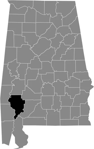 米国アラバマ州の灰色の地図の中の米国クラーク郡の黒い強調表示された場所 — ストックベクタ