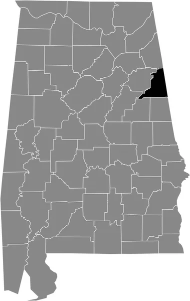 米国アラバマ州の灰色の地図の中の米国クリバーン郡の黒いハイライトされた場所 — ストックベクタ