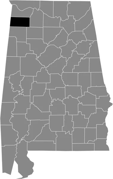 米国アラバマ州の灰色の地図の中にある米国フランクリン郡の黒いハイライトされた場所 — ストックベクタ