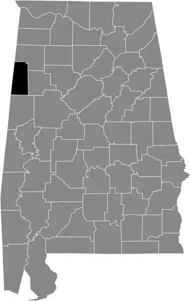 米国アラバマ州の灰色の地図の中にある米国ラマー郡の黒いハイライトされた場所 — ストックベクタ