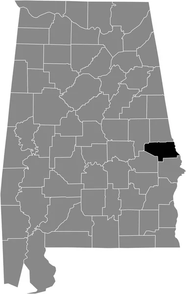 アメリカ合衆国アラバマ州の灰色の地図の中のアメリカのリー郡の黒いハイライトされた場所 — ストックベクタ
