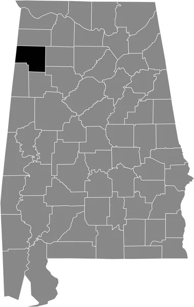 米国アラバマ州の灰色の地図の中の米国マリオン郡の黒いハイライトされた場所 — ストックベクタ