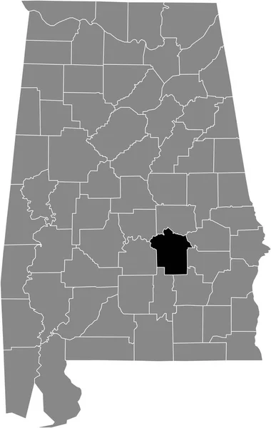 米国アラバマ州の灰色の地図の中にある米国モンゴメリー郡の黒いハイライトされた場所 — ストックベクタ
