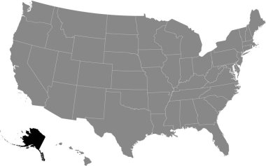 Amerika Birleşik Devletleri 'nin gri haritasında Amerika Birleşik Devletleri' nin Alaska Federal Eyaleti 'nin siyah altı çizili konumu