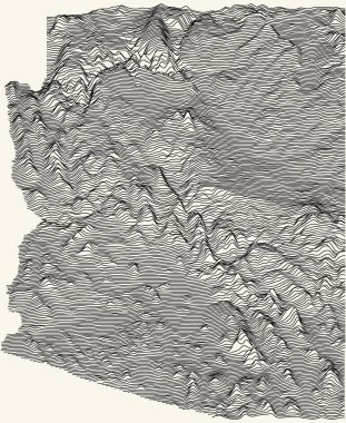 Arizona Federal Eyaleti 'nin açık topoğrafi haritası, bej arka planda siyah çizgiler var.