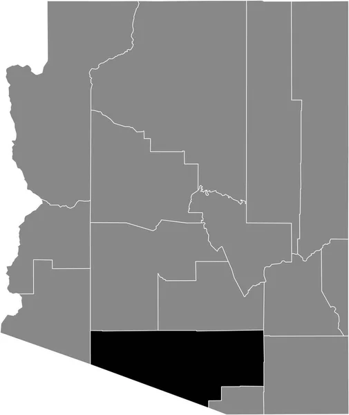 美国亚利桑那州联邦州灰色地图内的美国皮马县的黑色醒目位置图 — 图库矢量图片