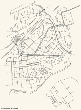 Hollanda 'nın Rotterdam semtinin eski bej rengi arka planında siyah basit detaylı yol haritası