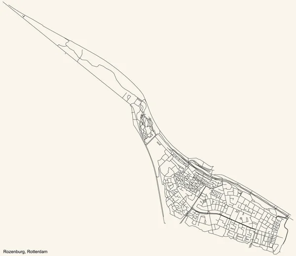 네덜란드 로테르담 부르크 지역의 빈티지비게 지역의 지도검은 — 스톡 벡터