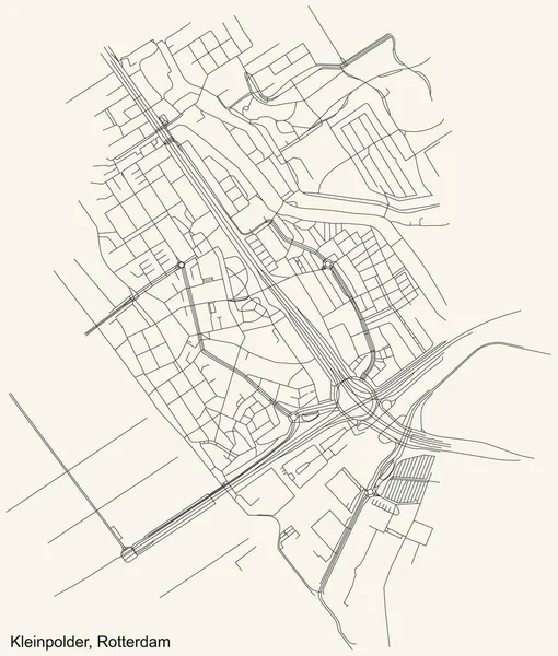 Карта Дорог Черного Цвета Старинном Бежевом Фоне Квартала Клейнпольдер Роттердаме — стоковый вектор