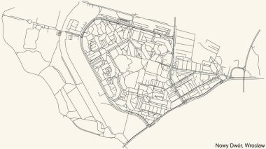 Wroclaw, Polonya 'nın Wwy Dwr semtinin klasik bej arka plan haritası