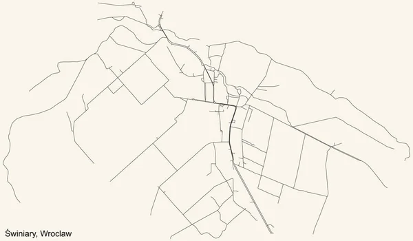 ポーランドのヴィンテージベージュ地方の4分の1ワイナリー地区の背景にある黒のシンプルな詳細道路地図 — ストックベクタ