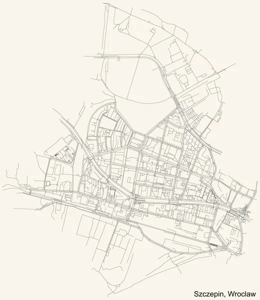 Schwarze Einfache Detaillierte Straßenkarte Auf Beigem Hintergrund Des Viertels Szczepin — Stockvektor