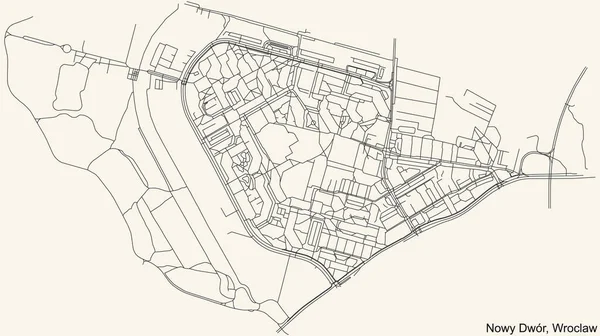 Черный Простой Подробная Карта Улиц Винтажном Бежевом Фоне Квартала Новый — стоковый вектор