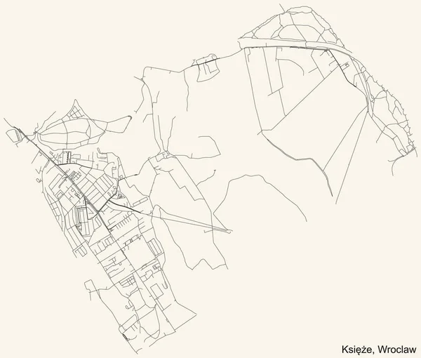 黒シンプルな詳細道路地図ヴィンテージベージュの背景にある四半期Ksie地区 ポーランド — ストックベクタ