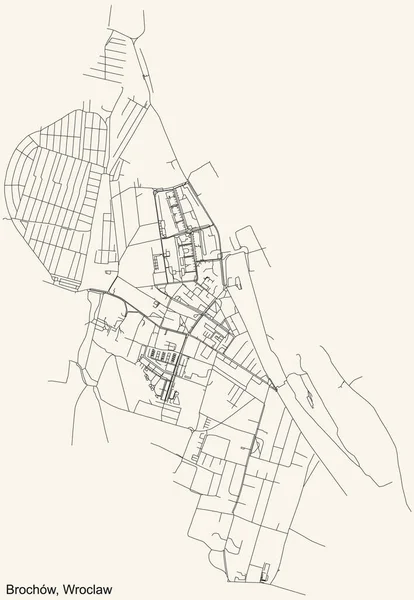 Schwarze Einfache Detaillierte Straßenkarte Auf Beigem Hintergrund Des Stadtteils Brochw — Stockvektor