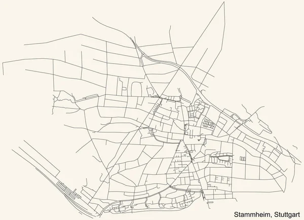 Schwarze Einfache Detaillierte Straßenkarte Auf Beigem Hintergrund Des Stadtbezirks Stammheim — Stockvektor